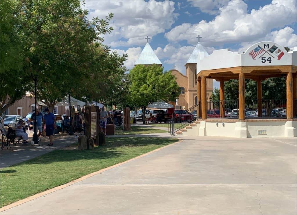 Mesilla Plaza with church and bandstand in the background